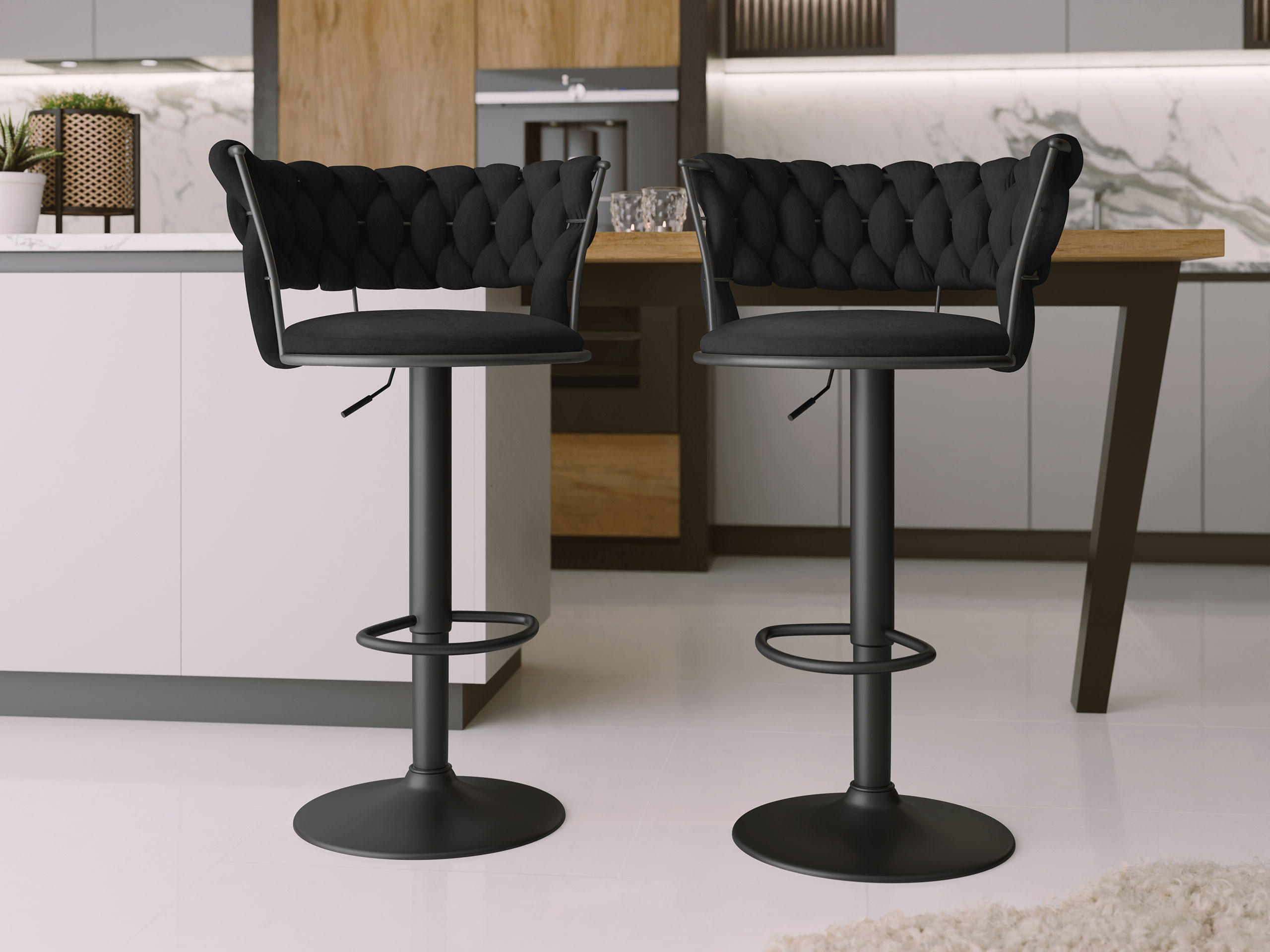 BARHOCKER-SET Muz BK-1141/CM (2 Stück in Samt) - Schwarz, Textil/Metall (50/76/48cm) - MIRJAN24