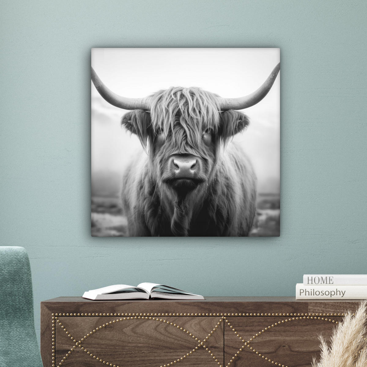 OBRAZ NA PLÁTNE Škótsky horal - hmla - čierna - biela 50x50 cm - sivá, textil (50/50cm) - MuchoWow