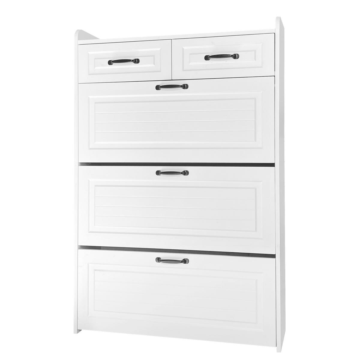 SKRINKA na topánky z drevotriesky, 80/23,5/131 cm biely, s 3 výklopmi a 2 zásuvkami - biela, kompozitné drevo (80/131/23.5cm) - BEAOK