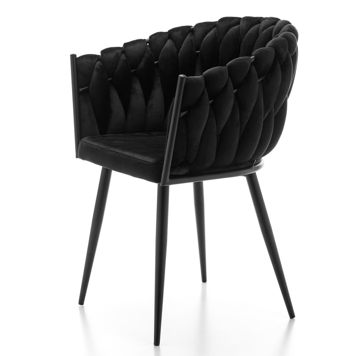 STUHL LATINA gepolstert mit Steppung - schwarz - Samt Velours - Schwarz, Textil/Metall (60/83/55cm) - NEW HOME