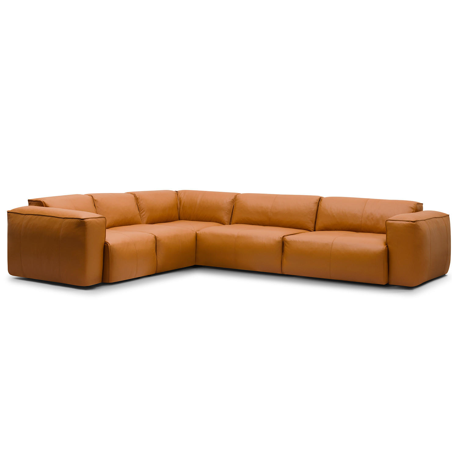 ECKSOFA mit Rundecke - Cognac/Schwarz, Leder (325/260cm) - home24