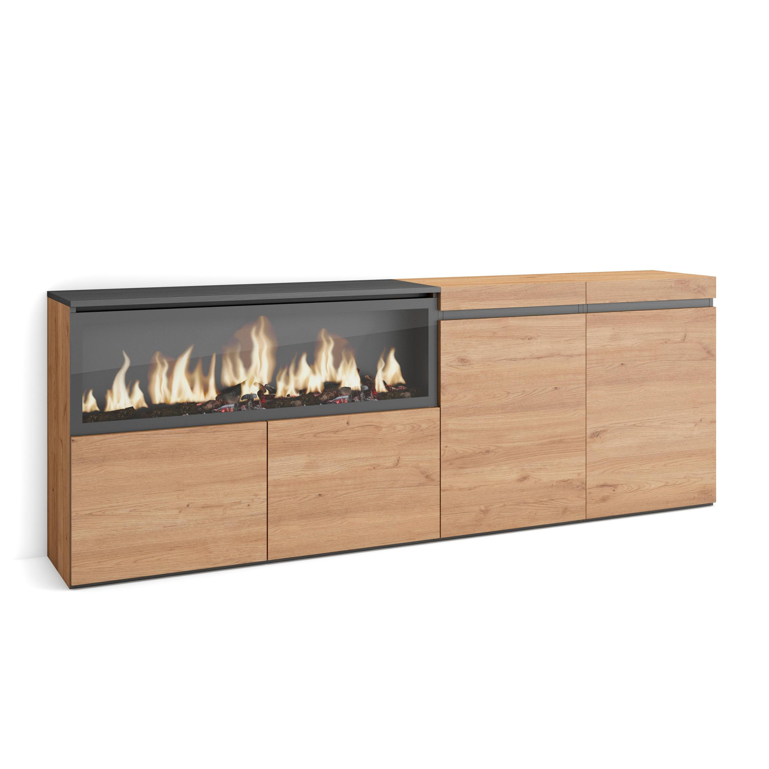 SIDEBOARD Highboard, Elektrokamin XXL, eiche, 208/35/75cm - Eichefarben, Holzwerkstoff (208/75/35cm) - Skraut Home