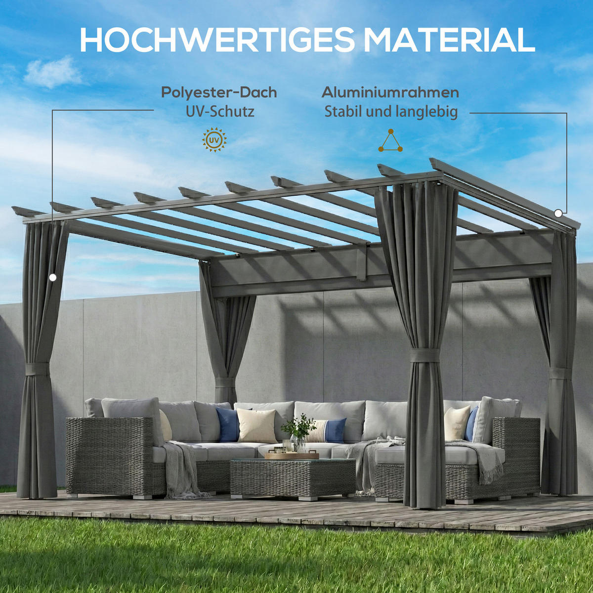 PERGOLA Aluminium Polyester Dunkelgrau - Dunkelgrau, Textil/Metall (293/225/357cm) - Outsunny