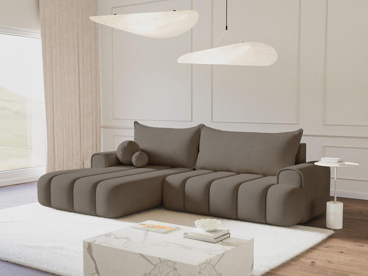 ECKSOFA Dandelino Dunkelbeige mit Samtbezug, links - Beige/Schwarz, Kunststoff/Textil (275/168cm) - Selsey