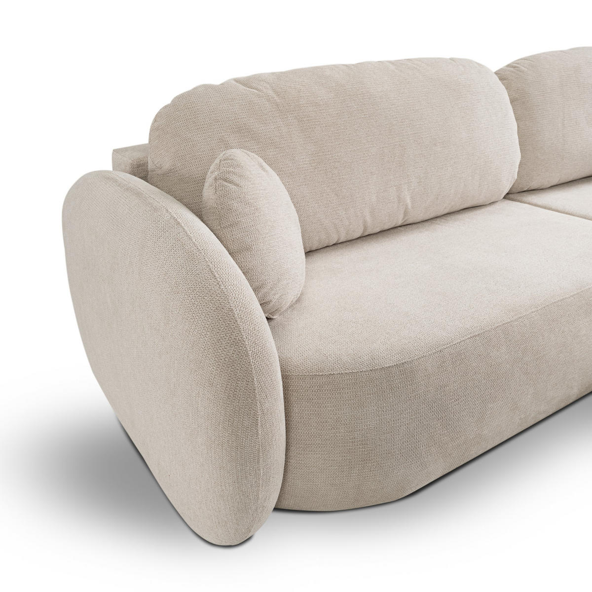 ECKSOFA AMICO R-S Creme Geflochtener Stoff mit Schlaffunktion - Creme, Holz (248/174cm) - MASSENO