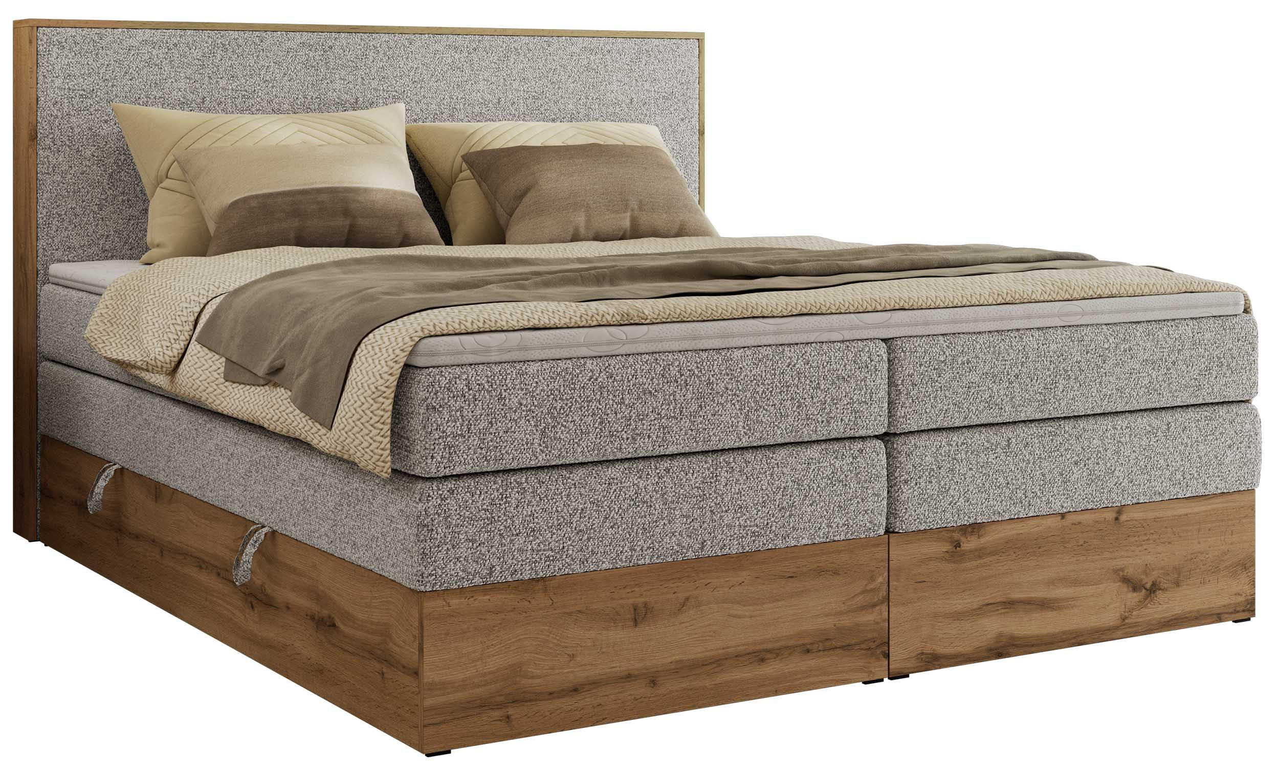 MKS POSTEL BOXSPRING WOOD CLASSIC KING 140/200 - Světle šedá Strukturovaná látka - H3