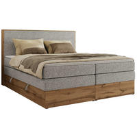 BOXBETT WOOD CLASSIC KING 180/200 - Hellgrau Strukture - H3 - Hellgrau, Textil (180/200cm) - MKS