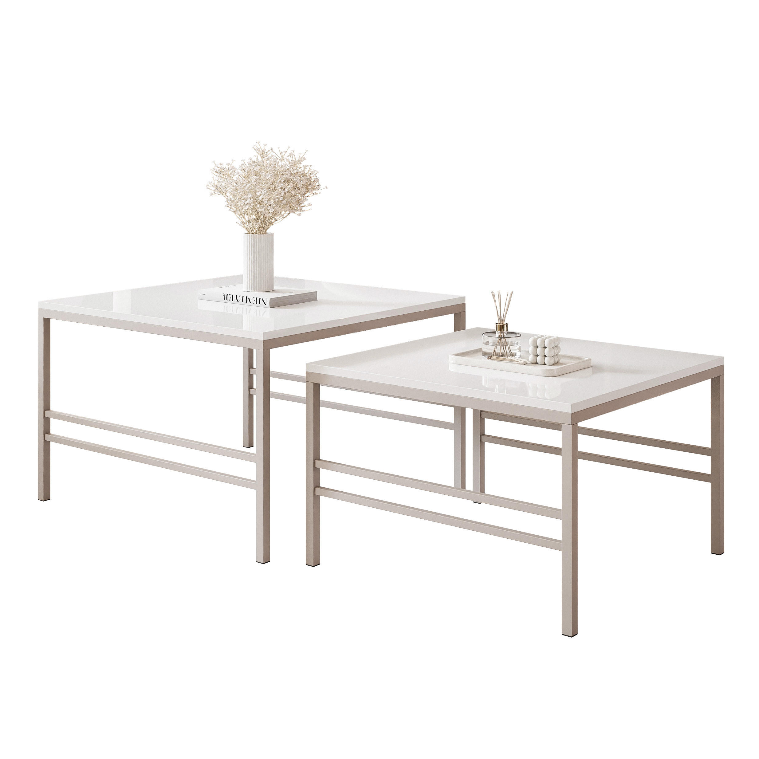 Idohome Couchtisch Weiß Hochglanz, Perlmutt 70x46x70 cm