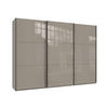 SCHWEBETÜRENSCHRANK 3-türig B300/H216/T65 cm in Sand Grau mit Glasfront inkl. Vollausstattung / 22037 - Sandfarben/Schwarz, Holzwerkstoff/Metall (300/216/65cm) - luma-home