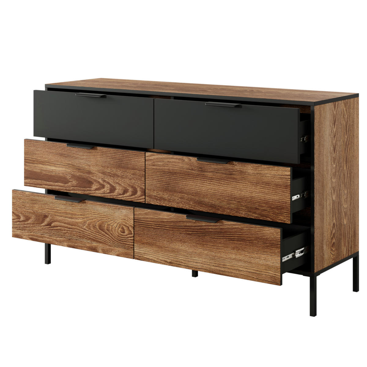 SIDEBOARD MELHUS KOM1 ABS-Kante Anthrazit Eiche Walnuss - Nussbaumfarben/Walnussfarben, Glas/Holzwerkstoff (137/82/40cm) - Komodee