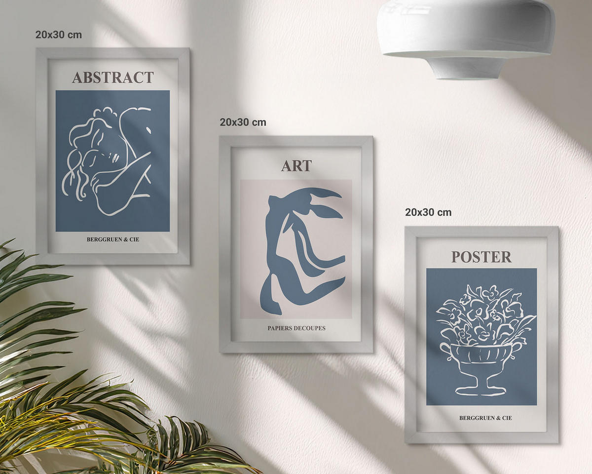 BILDER SET 3er Set - 20x30 cm Silberner Rahmen - Matisses stilvolle abstrakte Muster - Silberfarben, Kunststoff (20/30cm) - TULUP