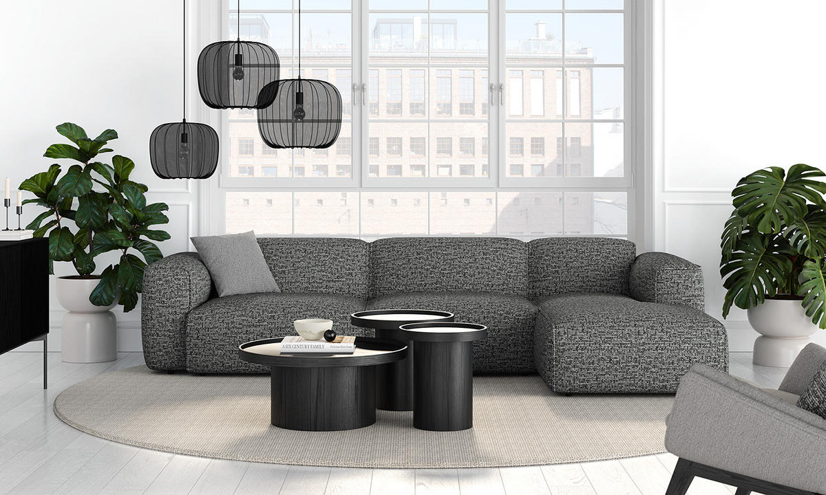 3-SITZER ECKSOFA mit Longchair - Schwarz/Grau, Kunststoff/Textil (317/173cm) - home24