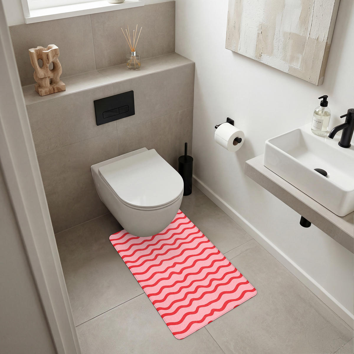 PREDLOŽKA PRED WC Hravé - vzor - červená 50x80 cm - ružová, textil/plast (50/1cm) - OnlyWow