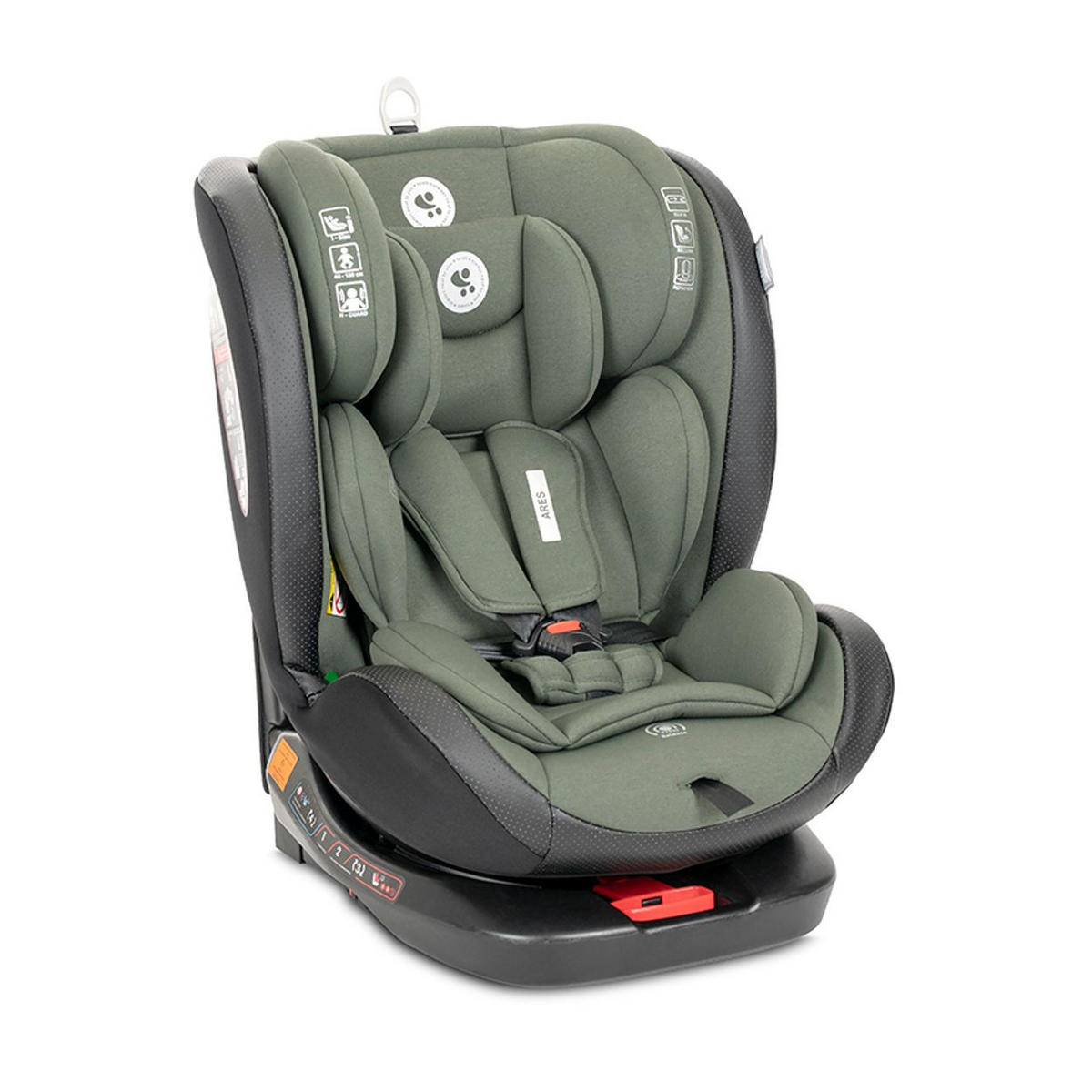 KINDERSITZ Ares i-Size (40-150cm) hellgrün (40-150cm) Isofix, verstellbar, Sitz 360° drehbar - Olivgrün, Kunststoff (46/63/53cm) - Lorelli