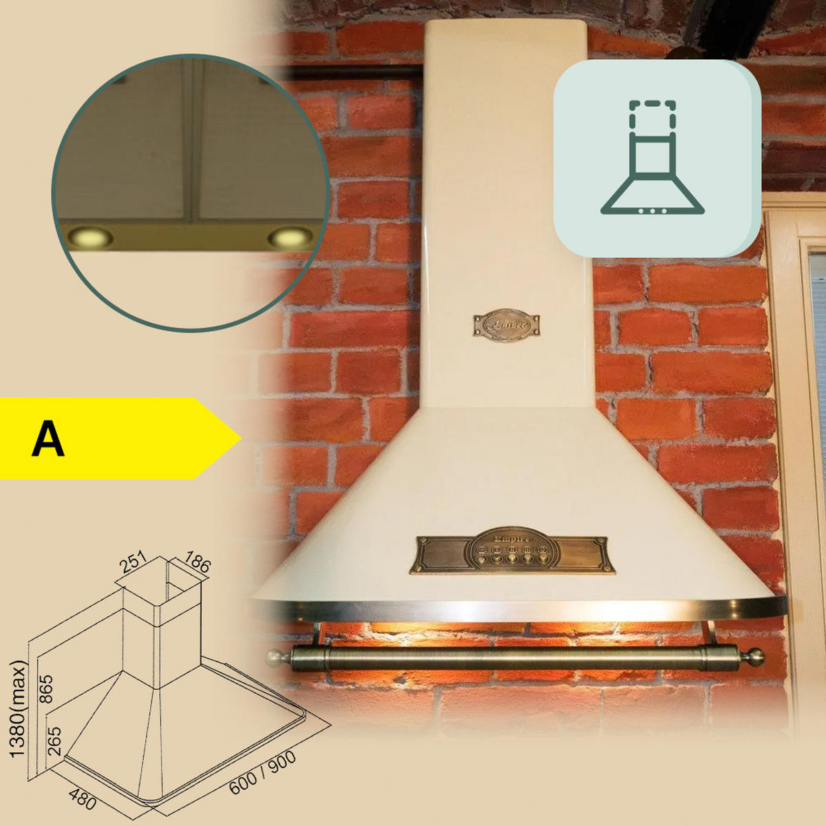 WANDHAUBE A 6315 ElfEm Eco Elfenbein 60cm - Beige, Metall (60/86.5/48cm) - Kaiser Küchengeräte