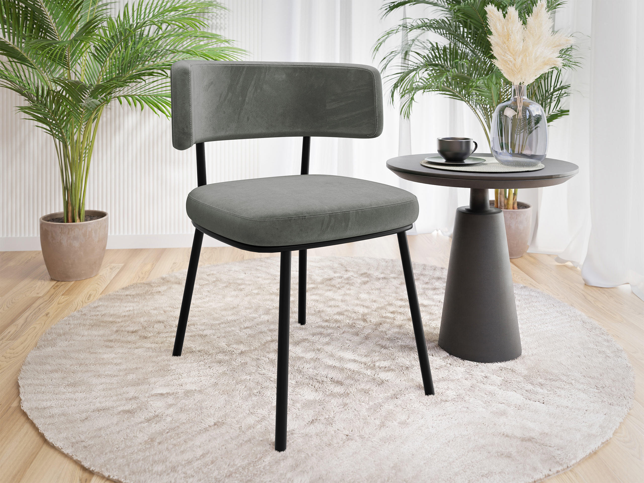 POLSTERSTUHL Iga - Dunkelgrau/Schwarz, Textil/Metall (58/75/57cm) - MIRJAN24