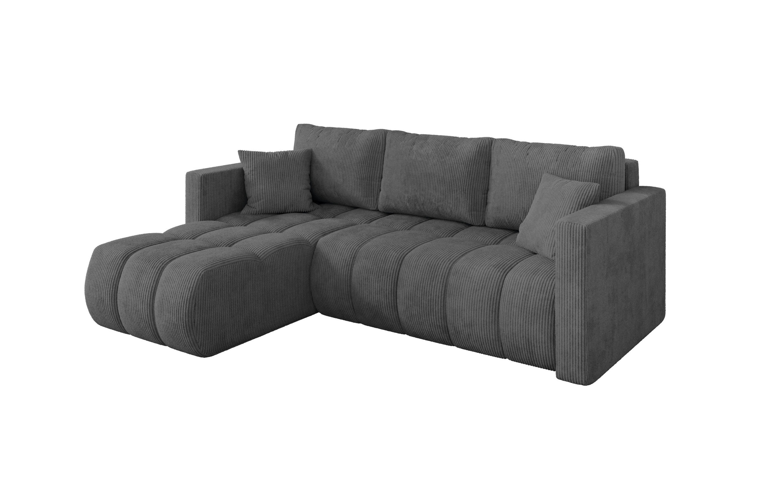 ROHOVÁ SEDAČKA s funkcí spaní, otoman vlevo GARD-L 226x146x85 tmavě šedá manšestr - černá/tmavě šedá, kompozitní dřevo/textil (226/146cm) - ALTDECOR