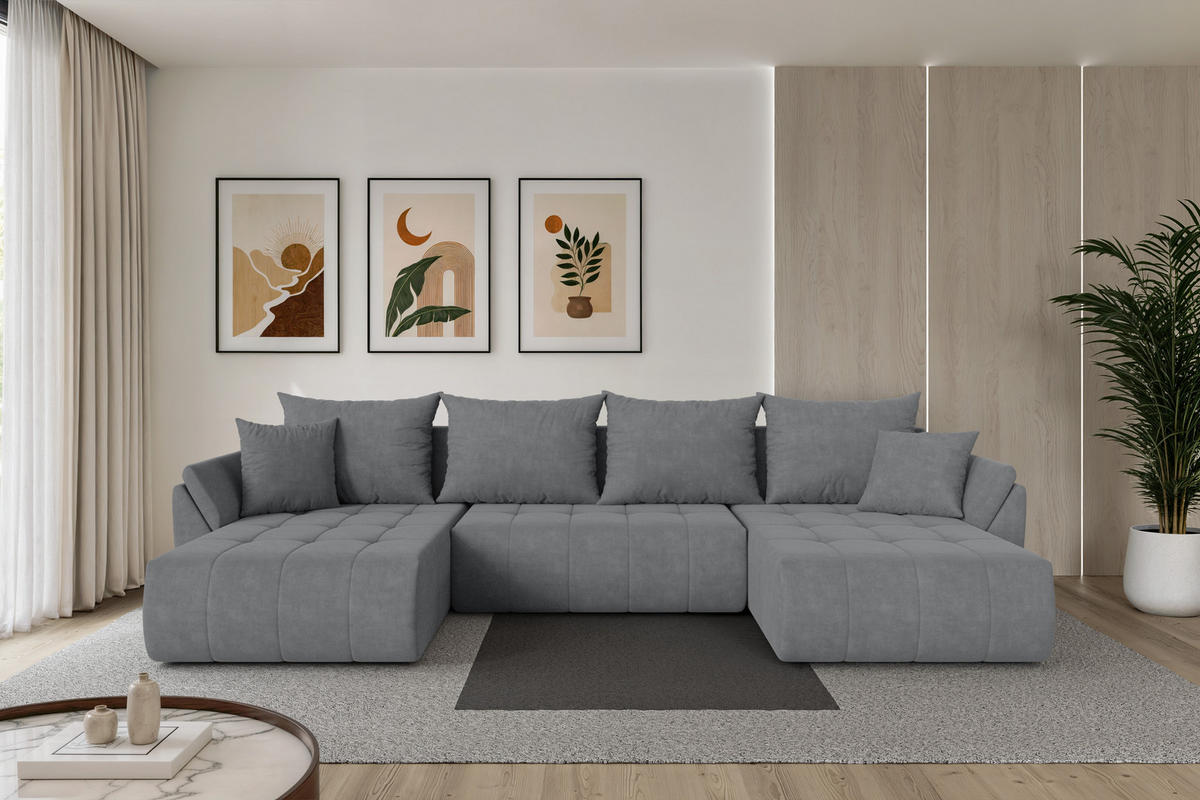 SEDACÍ SOUPRAVA DO U s funkcí spaní a úložným prostorem TOKO-U 378x194x86 šedá velur - černá/šedohnědá, kompozitní dřevo/textil (378/86/194cm) - ALTDECOR