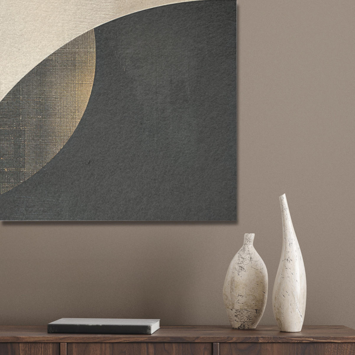 AKUSTIKPANEEL Abstrakt - Geometrische Formen - Schwarz - Gold 100x70 cm - Ecru, Textil (100/0.9/70cm) - MuchoWow
