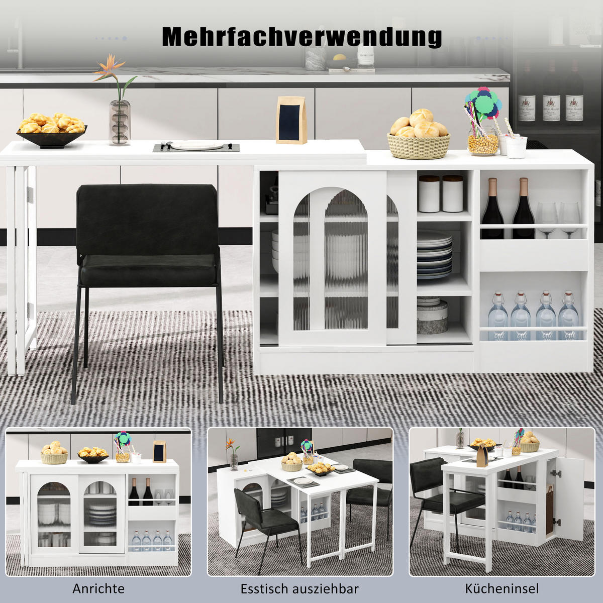 STEHTISCH Weiß Holzoptik|Ausziehbar|360° Drehbar mit Stauraum - Weiß, Holzwerkstoff/Metall (121.5/76.7/40cm) - Urban Meuble