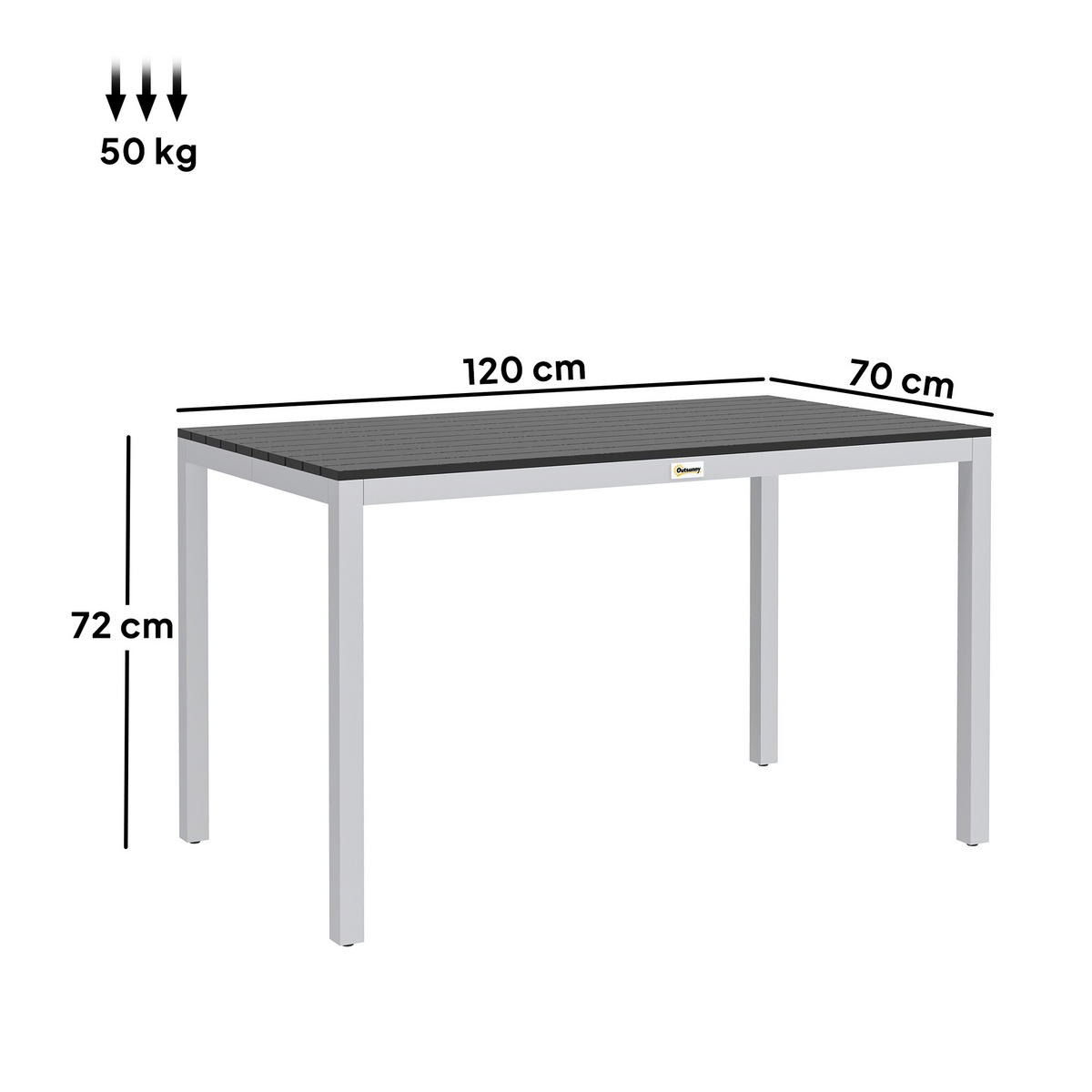 GARTENTISCH DE-07255 Aluminium, wetterfest mit Holzoptik Schwarz - Schwarz, Metall (120/70/72cm) - ComfortXL