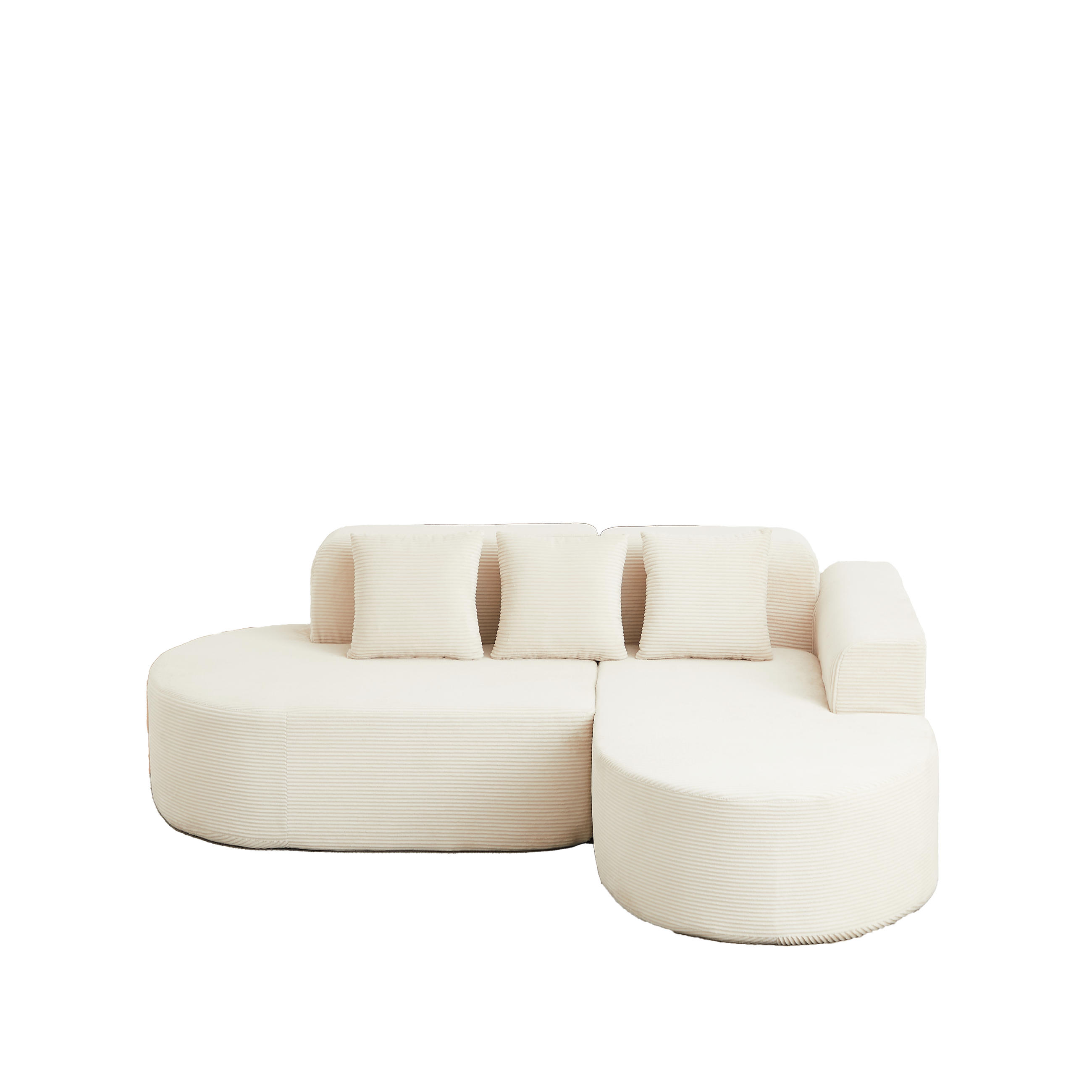 ECKSOFA 220/155/70 cm Beige Cord mit 3 Kissen, Rechte Seite - Beige, Textil (220/155cm) - Oxeza