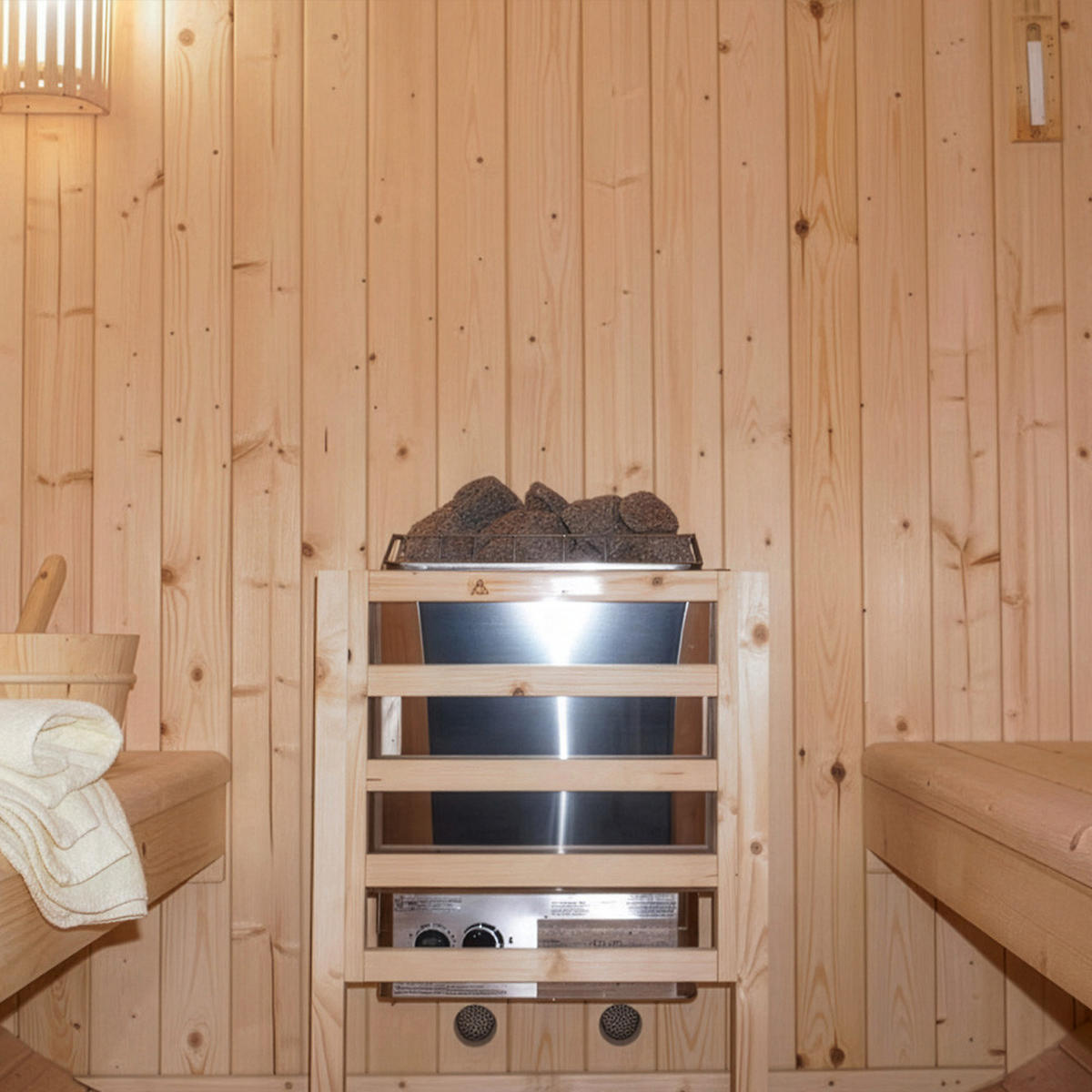 FASSSAUNA LAHTI DELUXE - Größe: L - Braun, Holz (189/191.5/220cm) - Home Deluxe