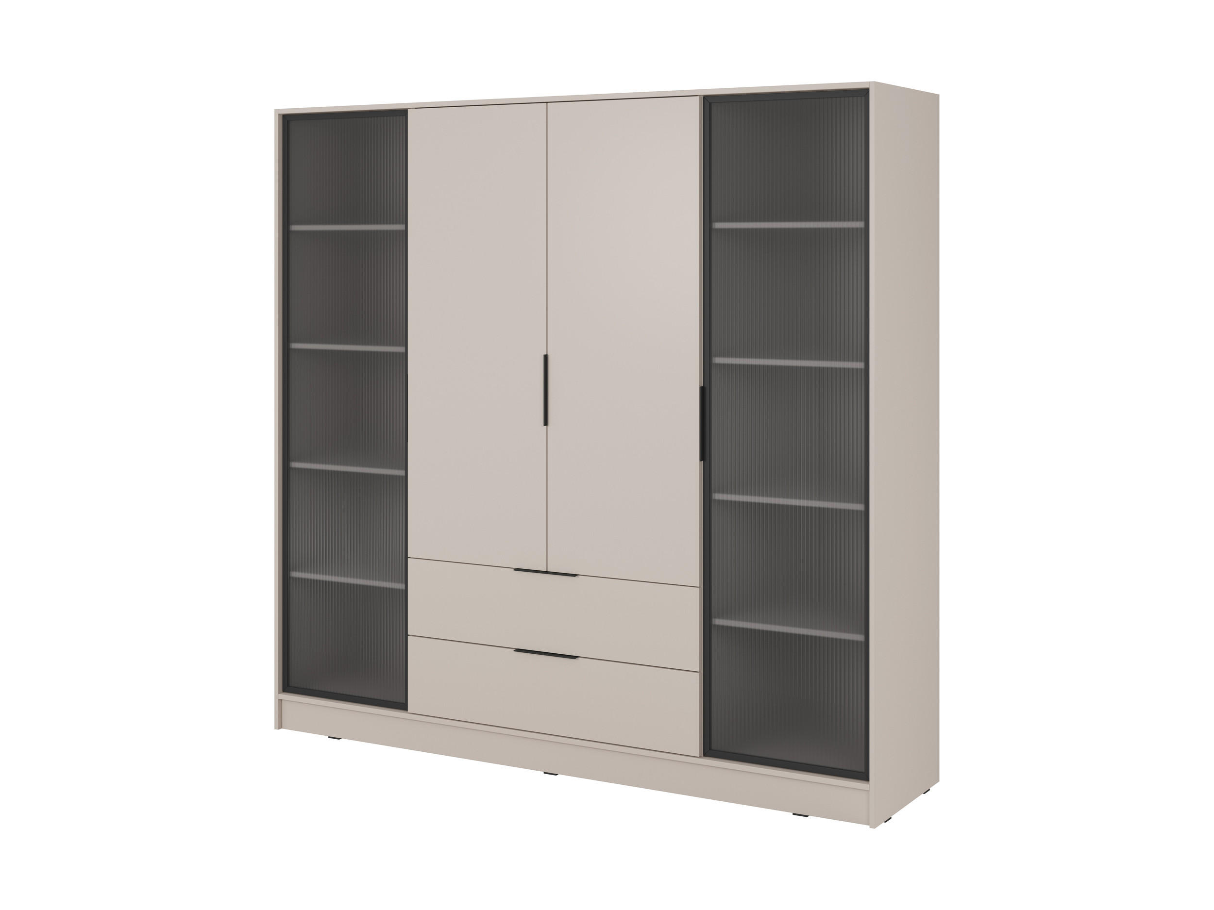DREHTÜRENSCHRANK - Sevia Kaschmir – mit Vitrinen an den Seiten - Kaschmir, Holzwerkstoff (206/200/51cm) - Möblo