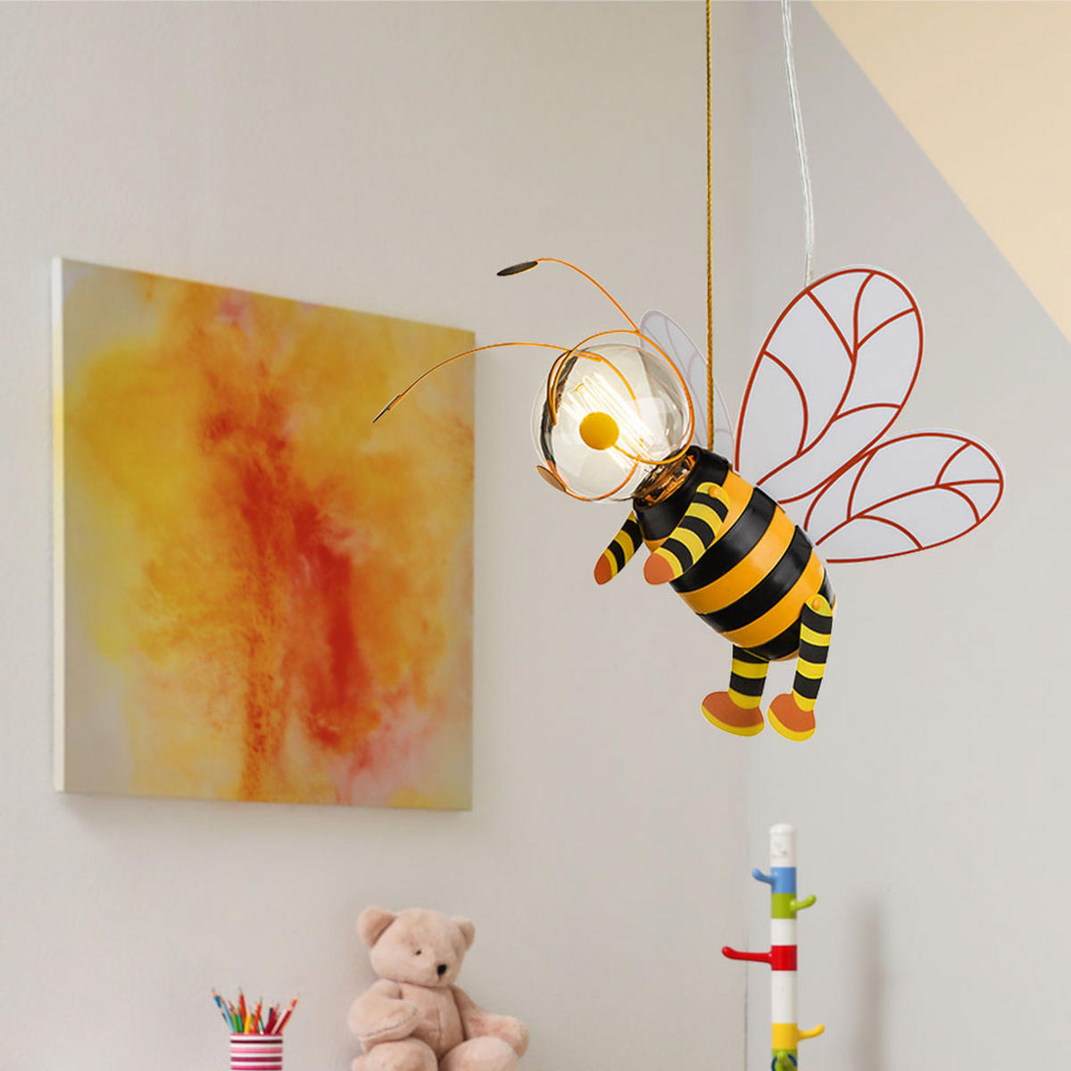 LED KINDERHÄNGELEUCHTE Biene Gelb Schwarz Metall - Gelb, Metall (36/25/120cm)