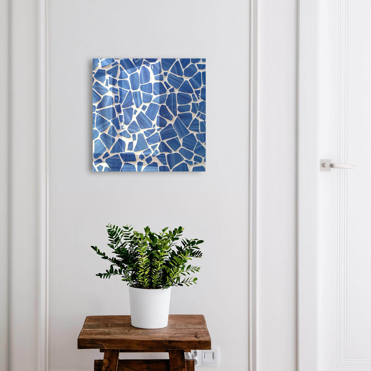 SCHLÜSSELBOX Weiß 30x30 cm – Türöffnung nach rechts - Blaues Mosaik - Blau, Metall (30/30/5cm) - TULUP