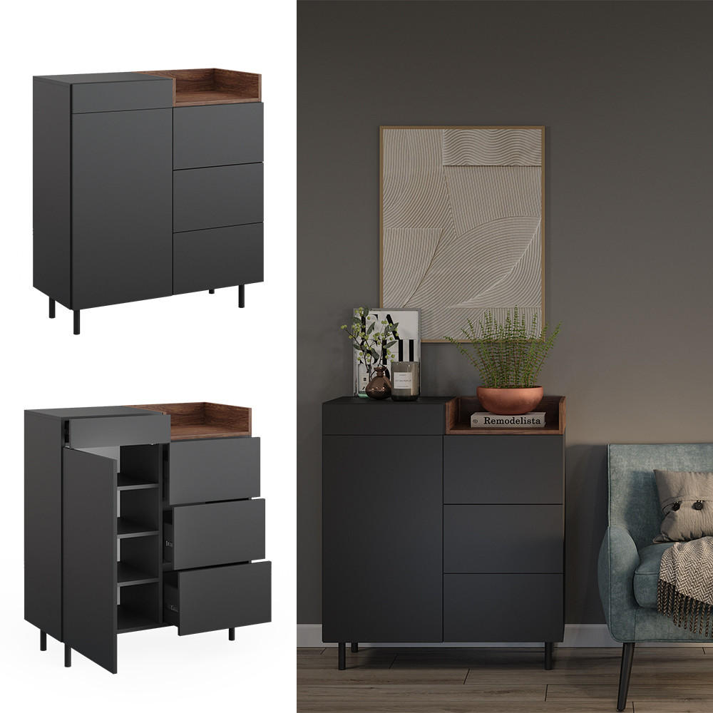 KOMMODE Anika Anthrazit 89 x 100 cm - Anthrazit, Holzwerkstoff (40/100/89cm) - Vicco