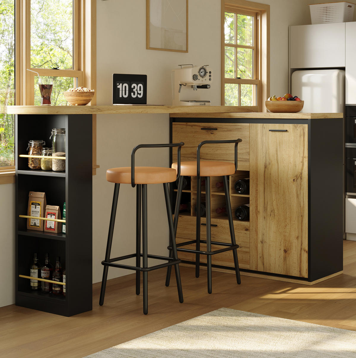 ESSTISCH 138/39/105 cm Holzfarben ausziehbar bis 220 cm mit Stauraum aus MDF Metall - Naturfarben, Holzwerkstoff (138/39/105cm) - OKWISH