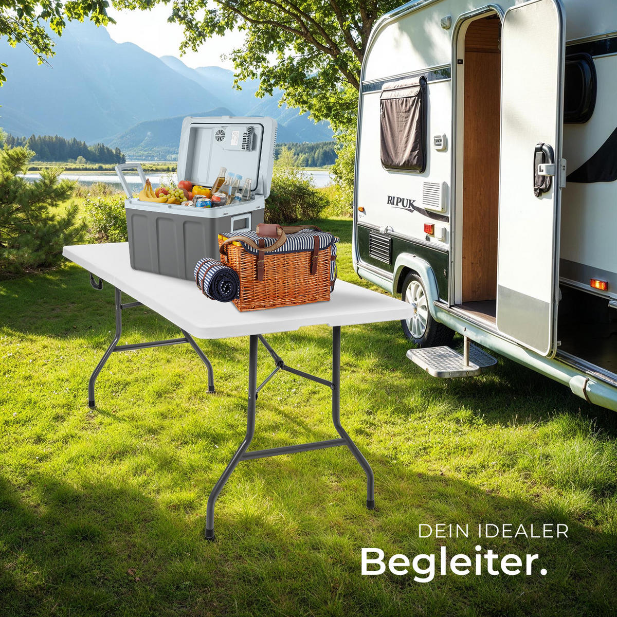 CAMPINGTISCH ,183 x 76 x 74 cm,weiß - Weiß, Kunststoff (183/76/74cm) - tectake