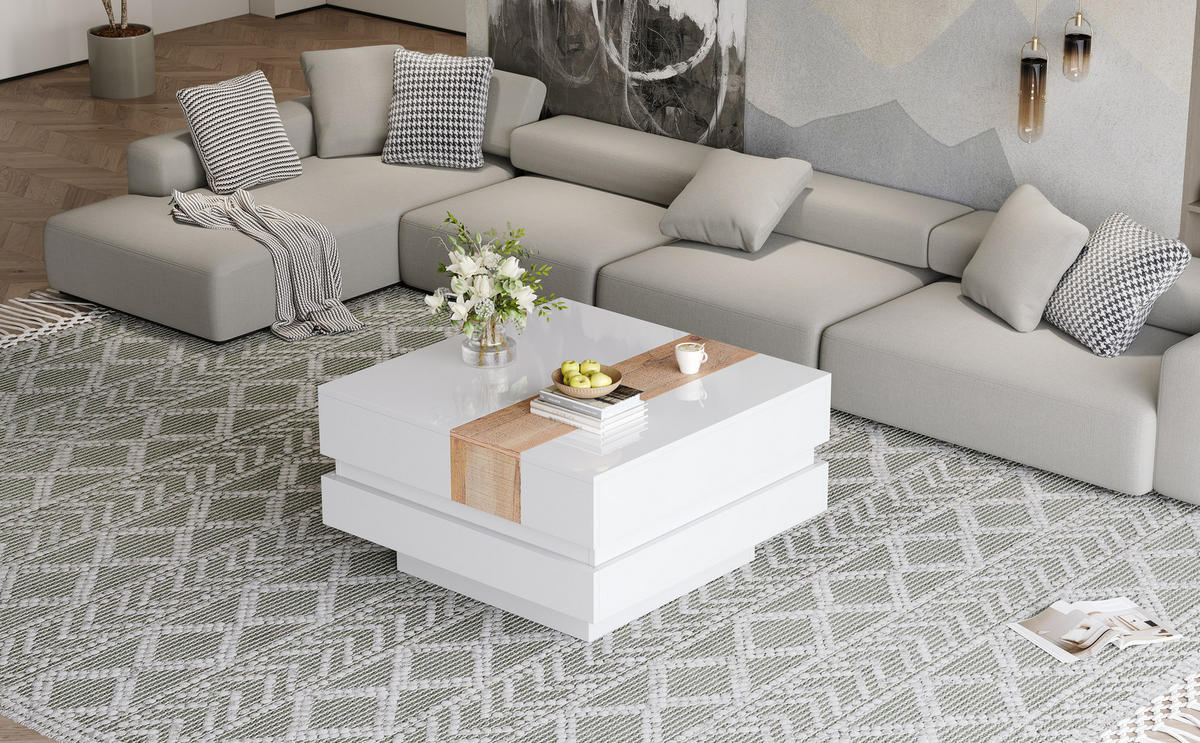 COUCHTISCH mit Hochglanz & Stauraum - Weiß, Holzwerkstoff (70/70/39cm) - Urban Meuble