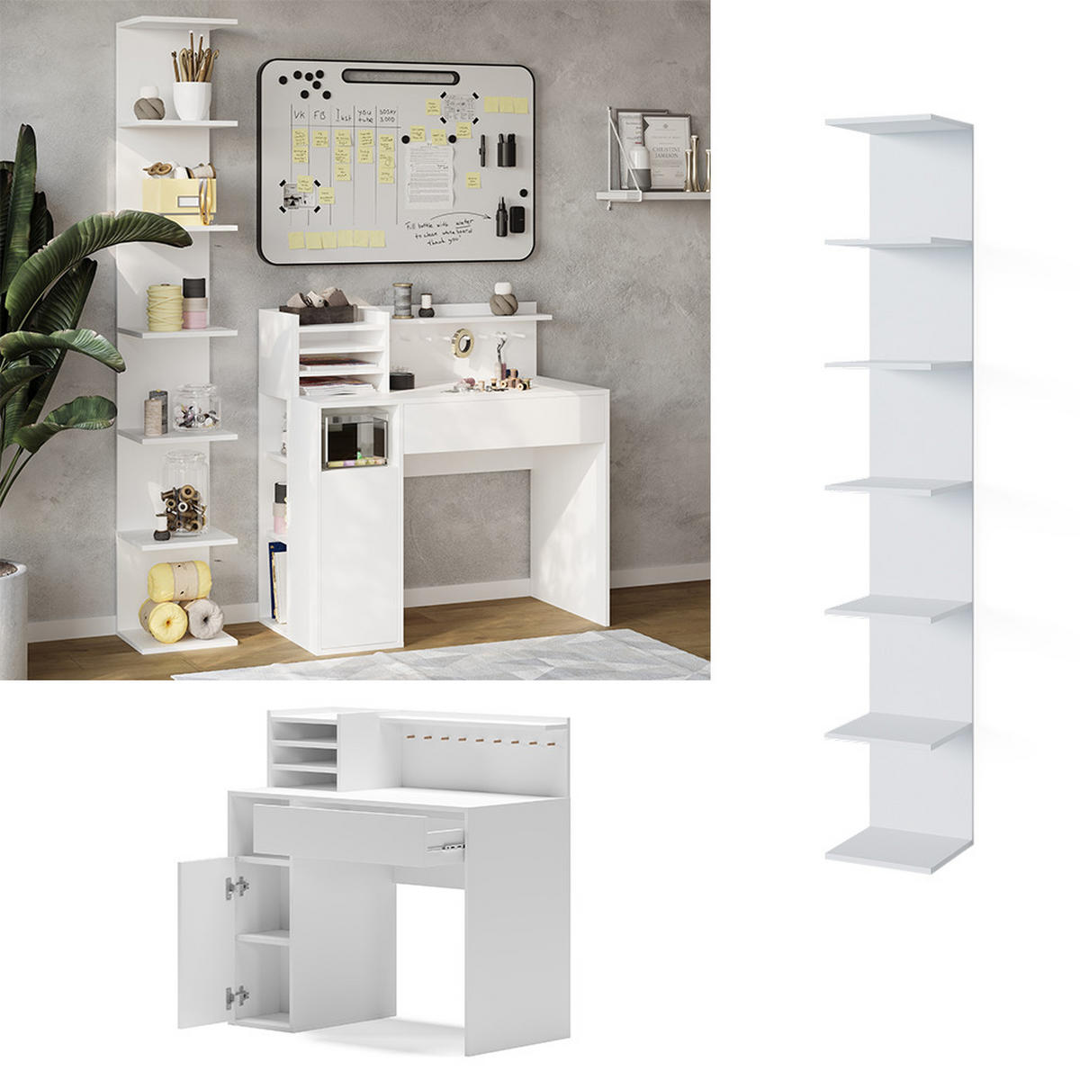 SCHREIBTISCH Weiß 2 Teile, mit Bücherregal - Weiß, Holzwerkstoff (50/100/100cm) - Vicco