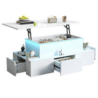 COUCHTISCH Weiß, 100/50/40 cm, mit Hebefunktion, LED-Beleuchtung und 4 Schubladen - Weiß, Holzwerkstoff (50/100/40cm) - CHICFURN