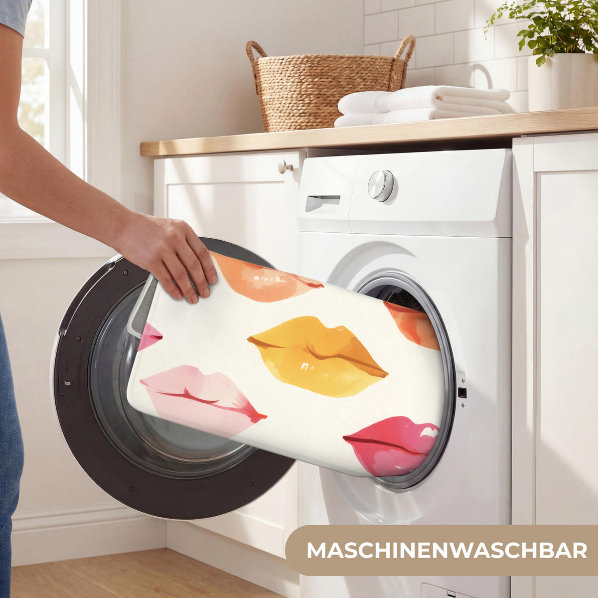 KOUPELNOVÁ PŘEDLOŽKA Rty - barevné - lesklé 60x40 cm - růžová, textil/plast (60/40cm) - OnlyWow