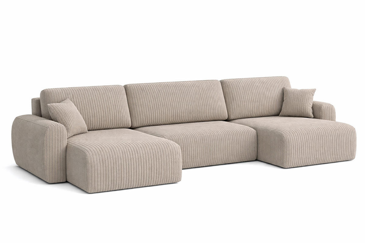 ECKSOFA Mit Schlaffunktion Und Bettkasten U-Form Ariel U, Cordstoff Poso, Dunkelbeige - Beige, Holz (342/142cm) - Kaiser Möbel