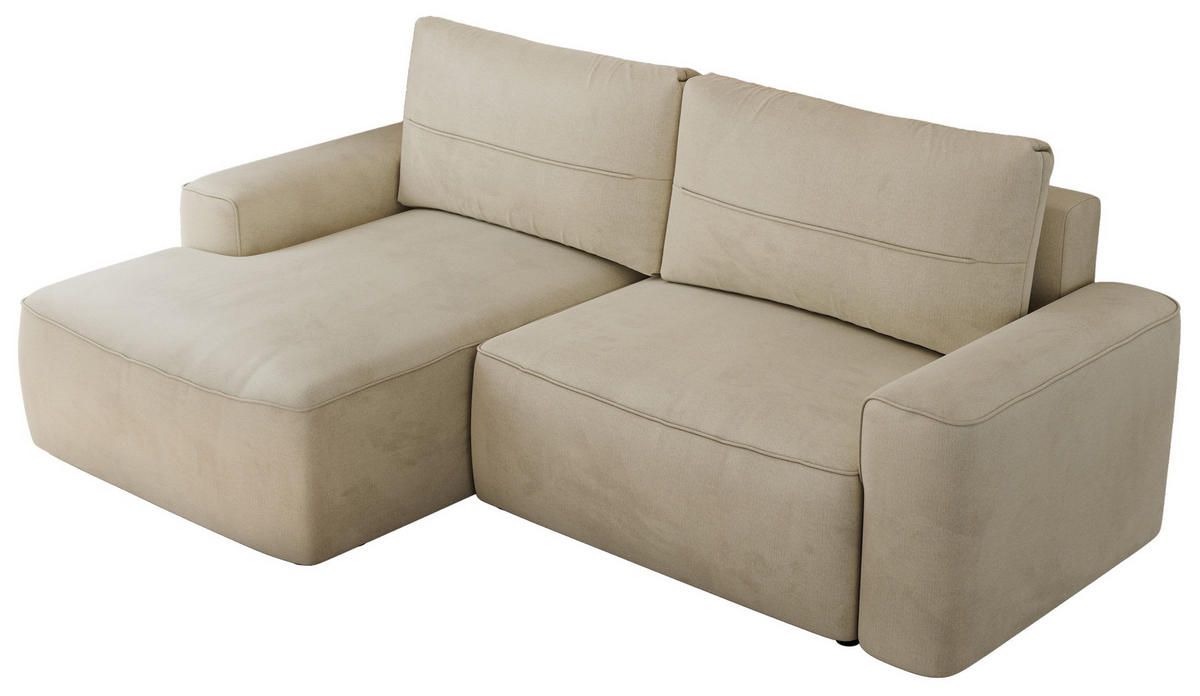 ECKSOFA BELLUNO L Beige Velvet - Links - Beige/Schwarz, Textil (144/233cm) - MKS
