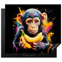 HERDABDECKPLATTE Affe - Graffiti - Farbenfroh - Bananen - Modern 57x51 cm - Gelb, Kunststoff (57.6/0.2/51.6cm) - MuchoWow