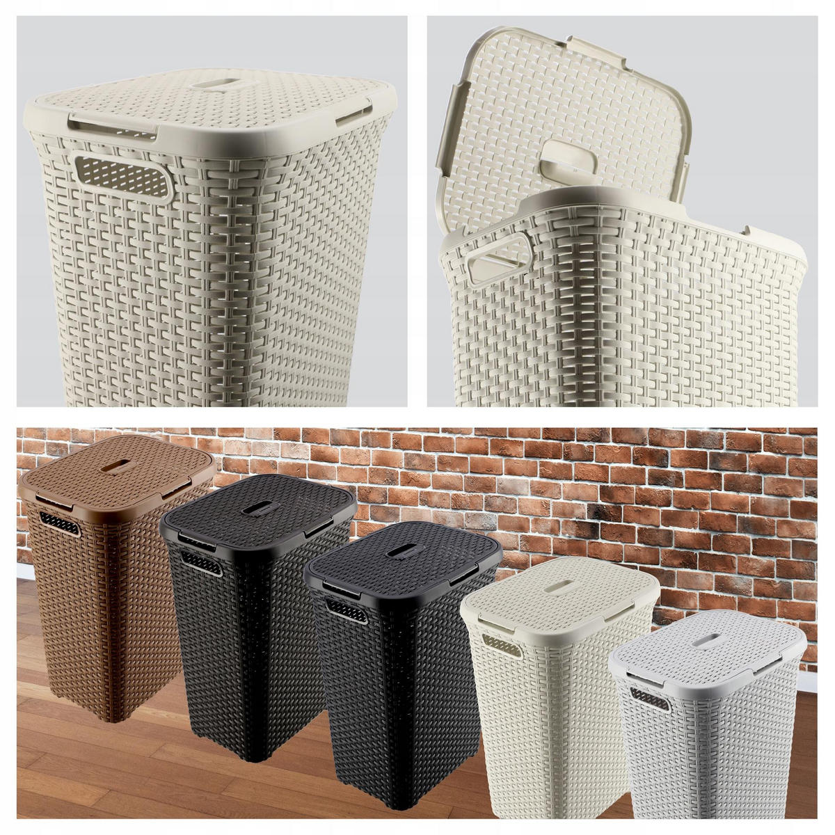 WÄSCHEKORB mit Deckel 60L, creme - Creme, Kunststoff (45/61cm) - KADAX