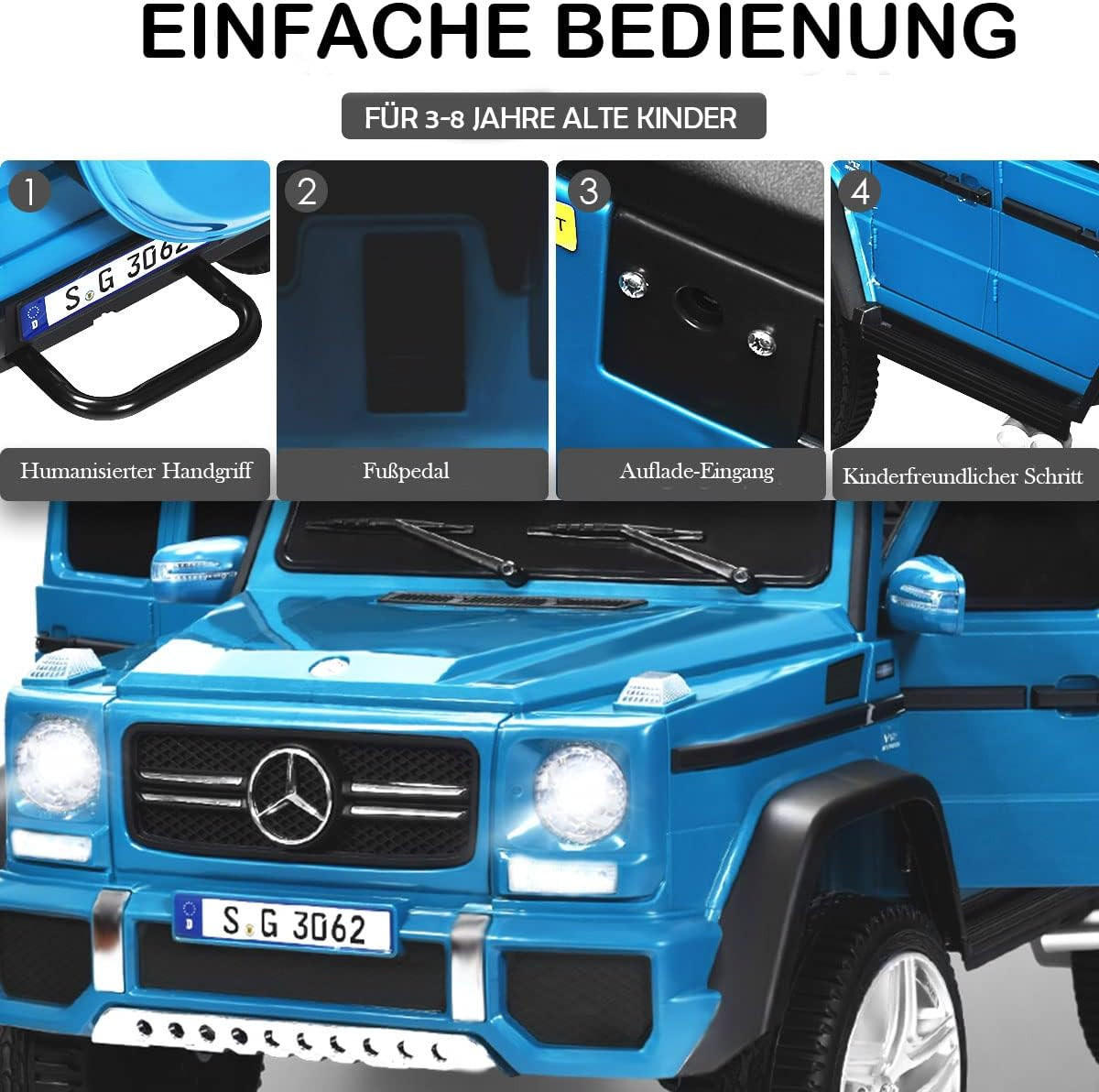 KINDERAUTO Mercedes Benz 12V Blau - Blau, Metall (115/67/57cm) - COSTWAY