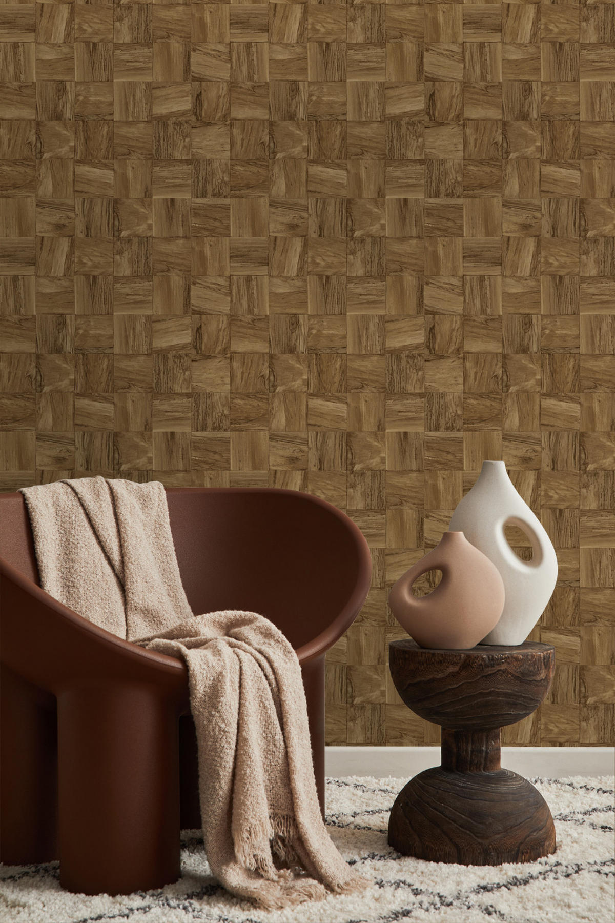TAPETE quadratische Holzstücke 50 x 900 cm - Braun, Papier (50/900cm) - Origin Wallcoverings