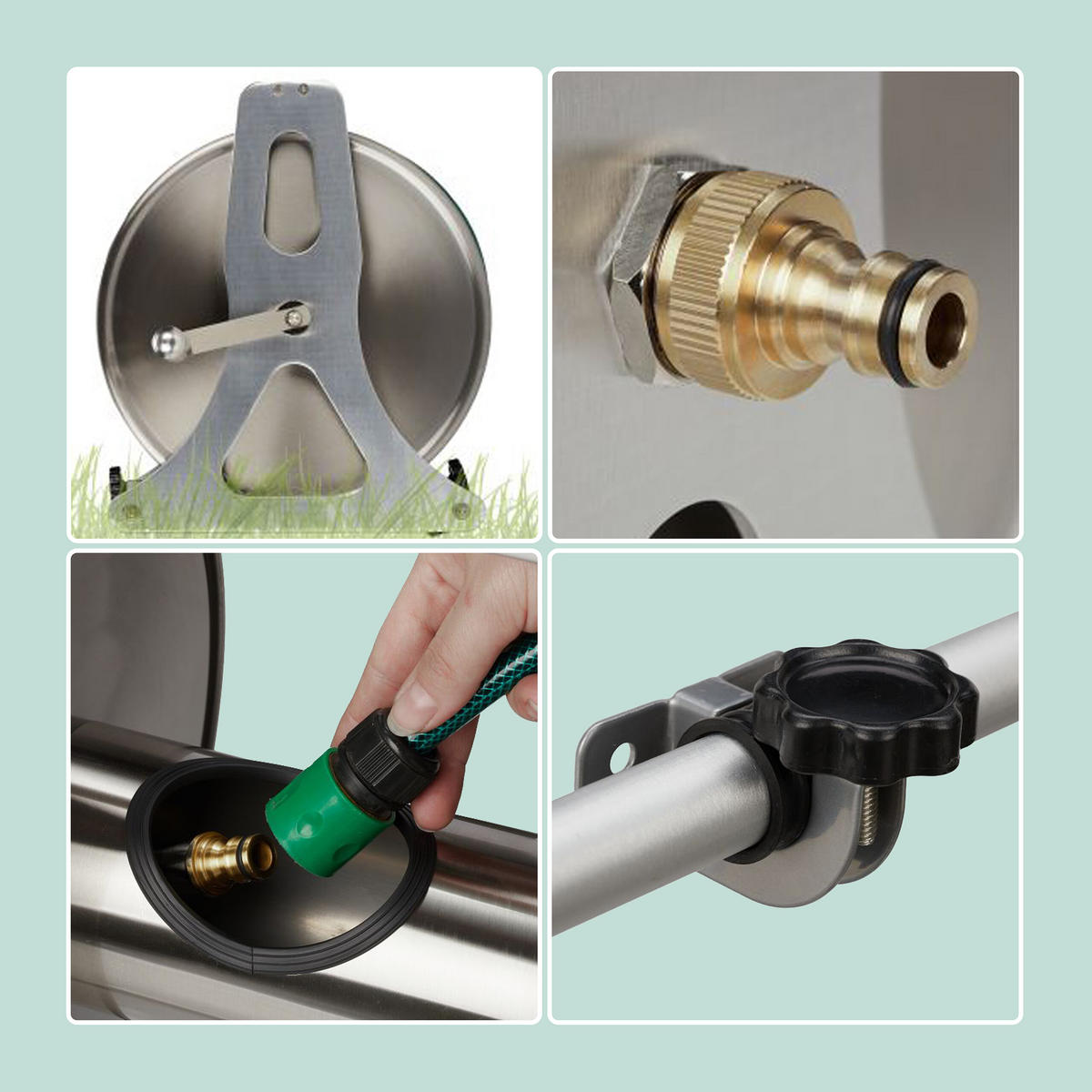 SCHLAUCHTROMMEL - Silberfarben, Metall (50/31/36cm) - Relaxdays