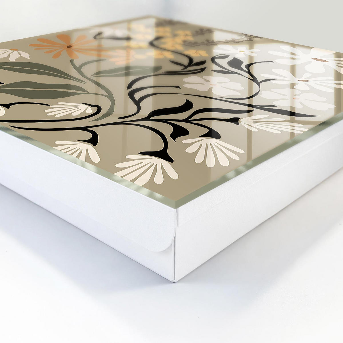 SCHLÜSSELBOX Weiß 30x30 cm – Türöffnung nach rechts - Blumenmotiv - Beige, Metall (30/30/5cm) - TULUP