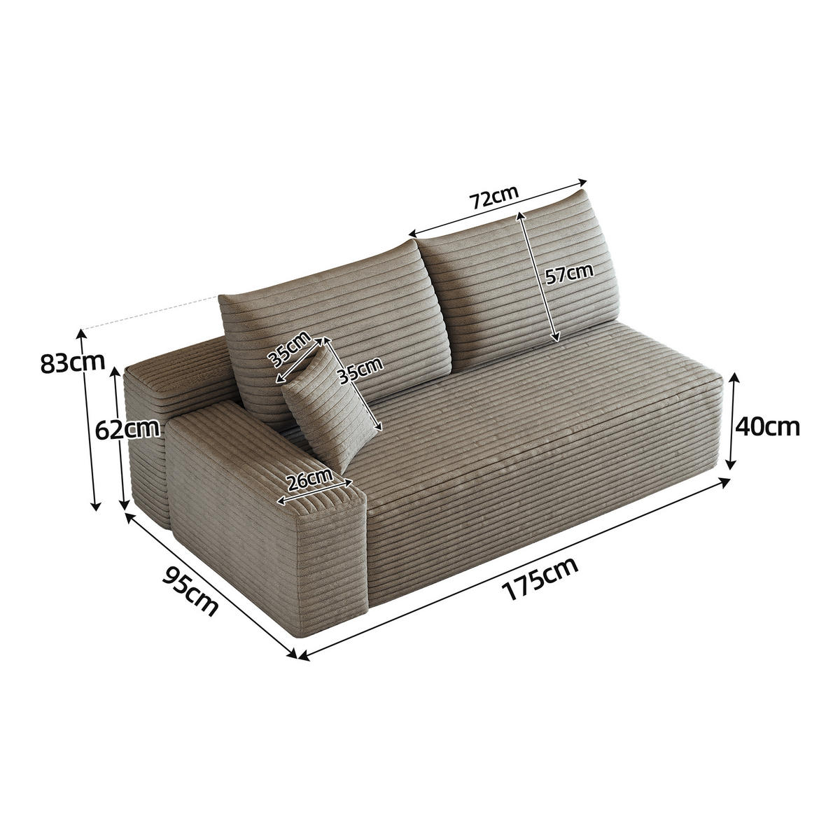 SOFAELEMENT DE-34721 linke Chaiselongue Kamel - Sandfarben, Textil (95/83/175cm) - ComfortXL