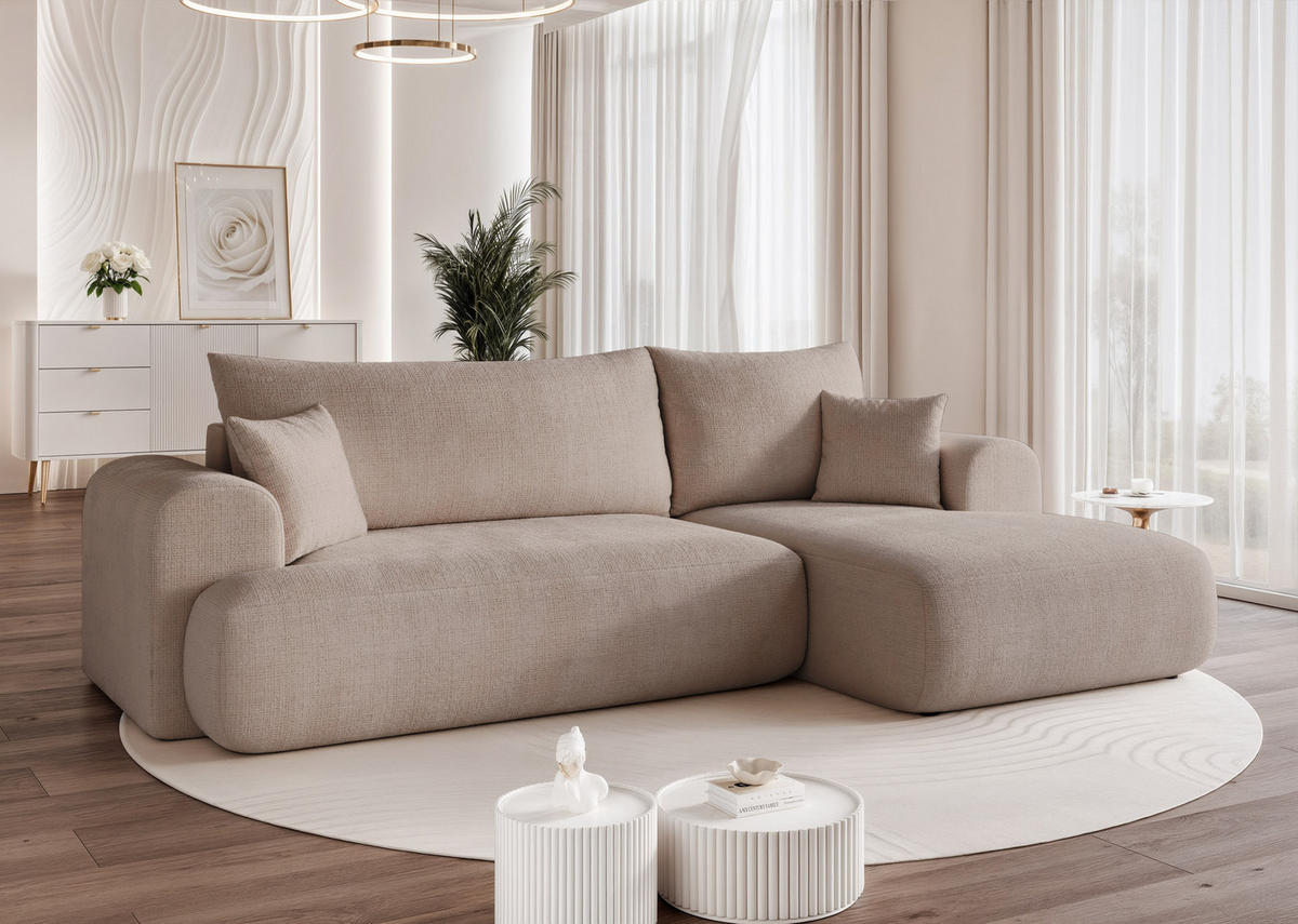ECKSOFA BLOOM mit Schlaffunktion und Bettkasten Grau - Grau, Holzwerkstoff/Kunststoff (263/150cm) - Idohome