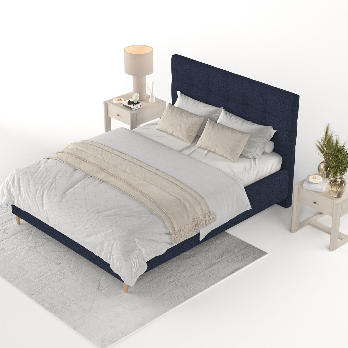 POLSTERBETT Cora 160/200 cm Marineblau im Riva Stoff - Naturfarben/Dunkelblau, Holz/Holzwerkstoff (160/200cm) - AltaBeds