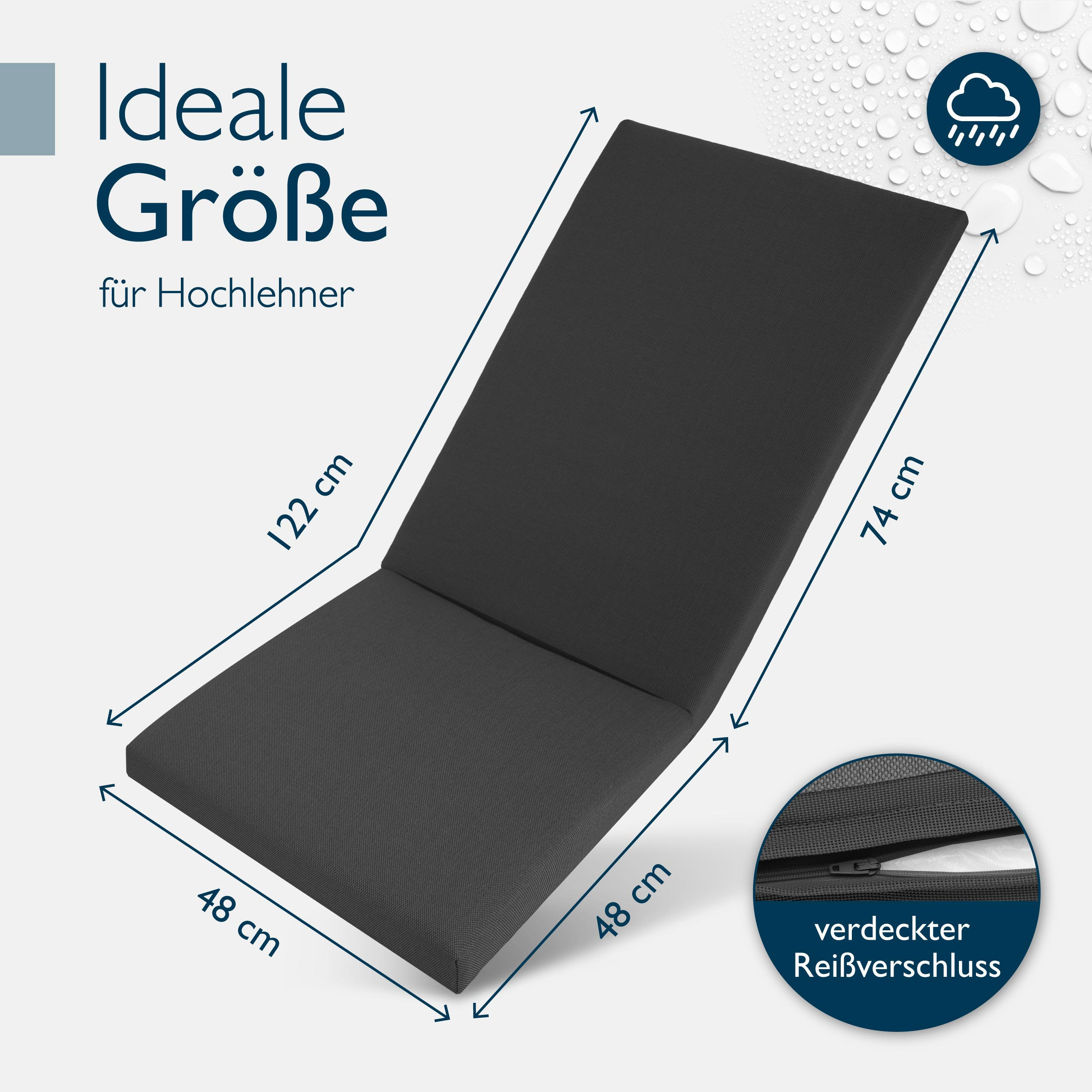 HOCHLEHNERAUFLAGE QD-HL 122/48/5,5cm Anthrazit - Anthrazit, Textil (48/5/122cm) - Beautissu 