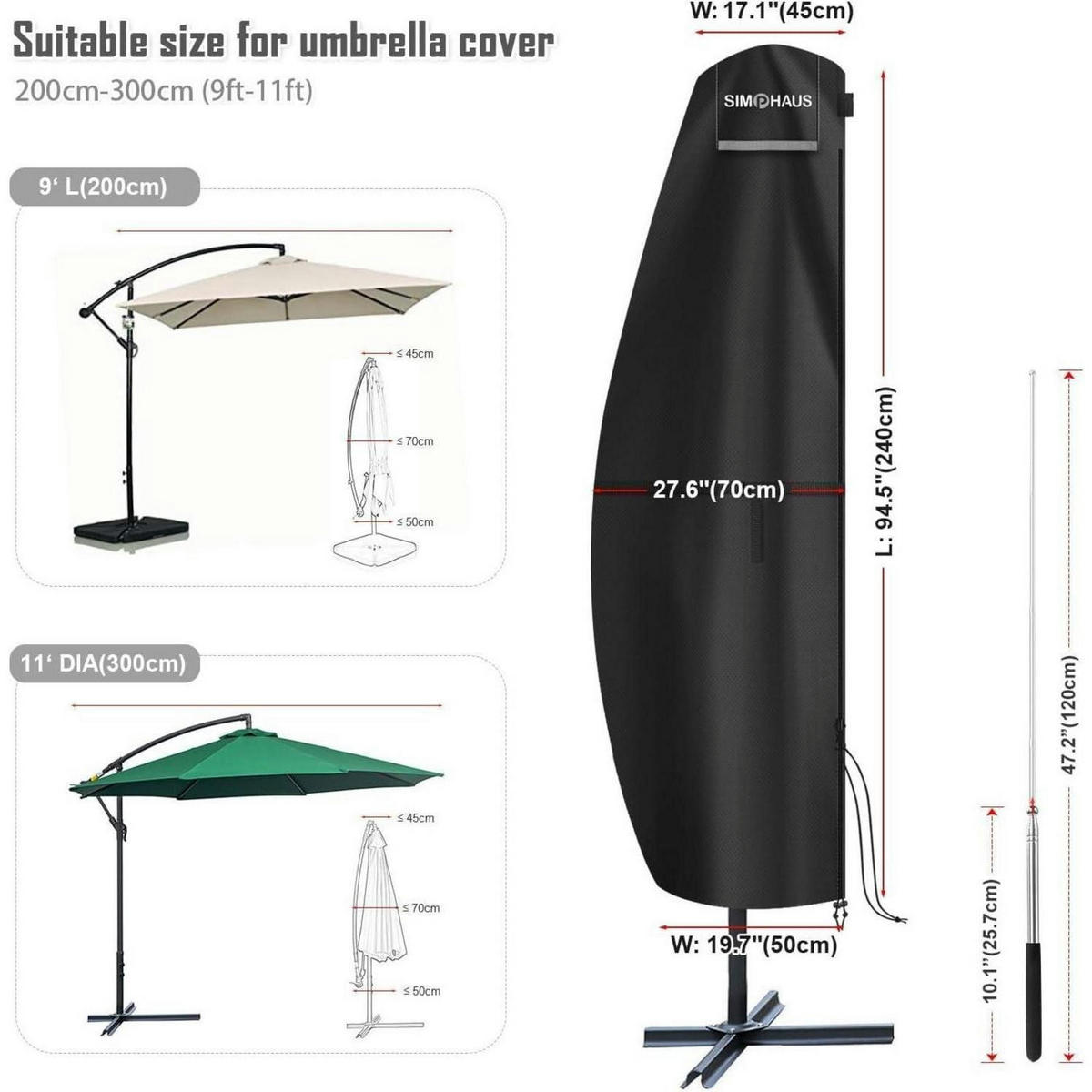 SONNENSCHIRM Schutzhülle Ampelschirm 240 cm wasserdicht 420D Oxford mit Stange - Beige, Kunststoff (240/240/50cm)
